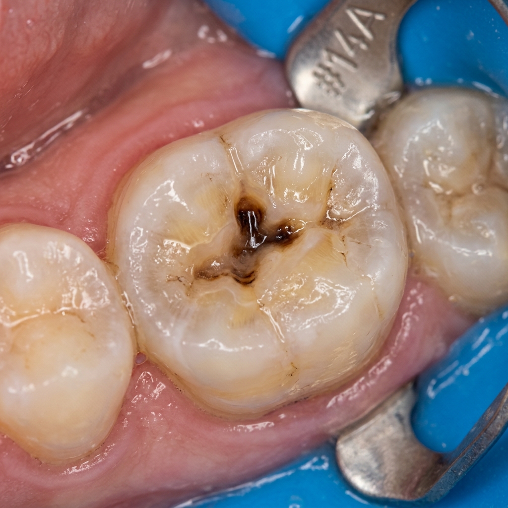 Diente con caries previo al tratamiento
